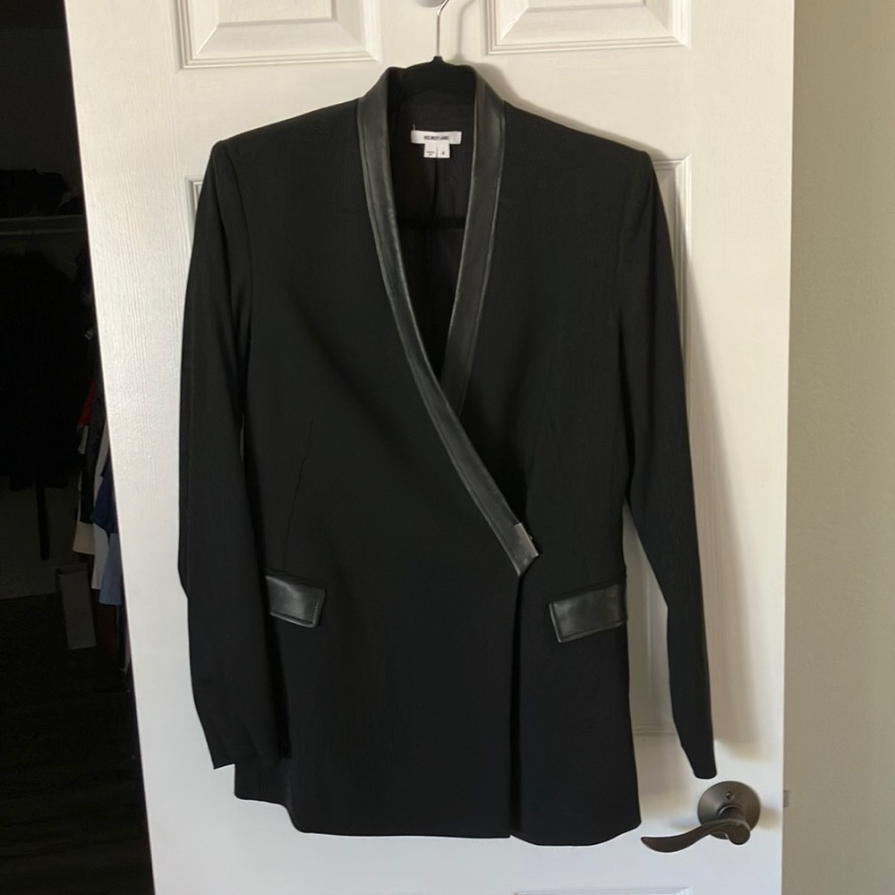 Helmut Lang Leather Trim Oversized Black Blazer US 4